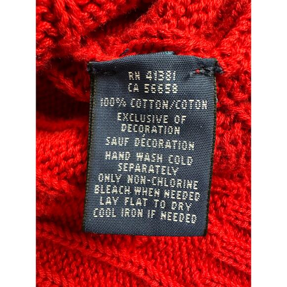 Ralph Lauren Size XL Women's Cable Knit V-Neck Sweater Fisherman Gold Pony Red - Picture 9 of 11